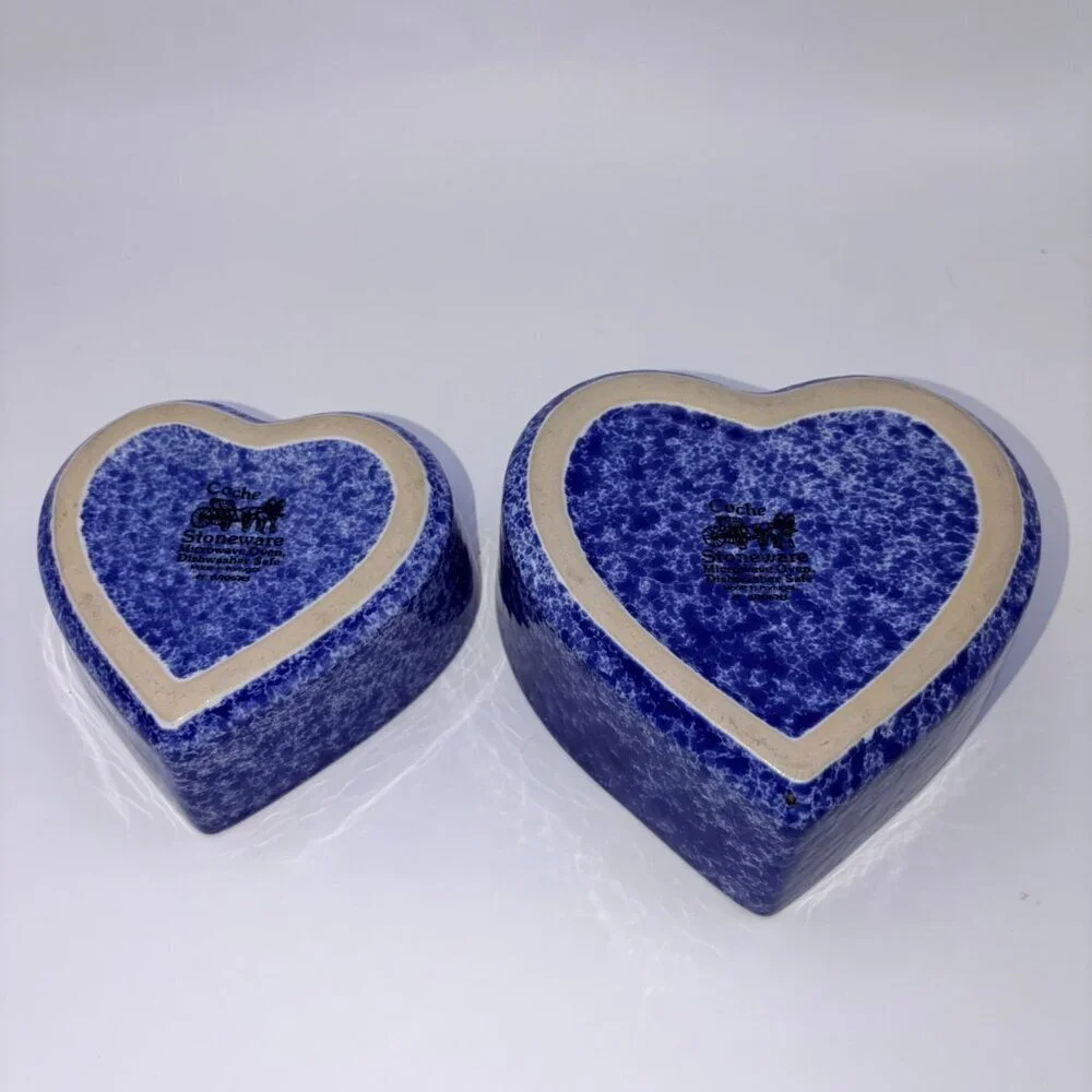 Cache Stoneware Blue Heart Bowls | Made in Portugal | Set of 2